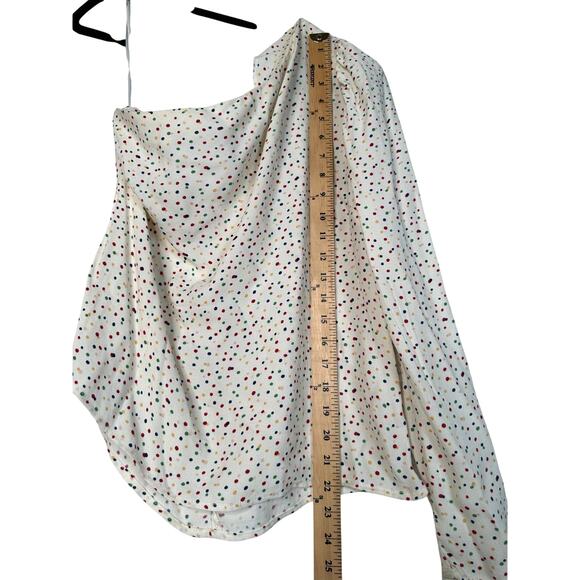 Reformation L Francine One Sleeve Polka Dot Top Puff Shoulder Blouse Cream White - Picture 8 of 9